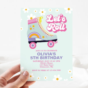 Convite Roller skate Retro Daisy Birthday