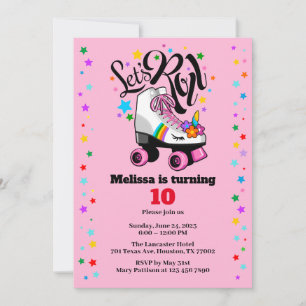 Convite Roller Skate Unicorn em qualquer idade