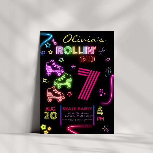 Convite Roller Skating Birthday Glow Party