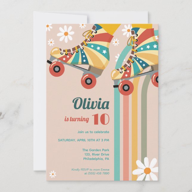 Convite Roller Skating Birthday Groovy hippy (Frente)