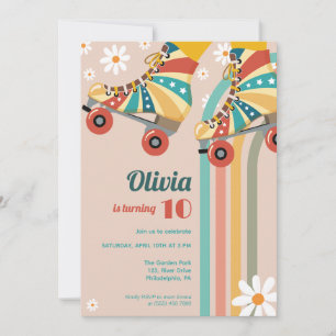 Convite Roller Skating Birthday Groovy hippy