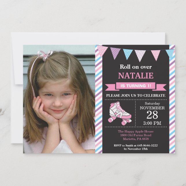 Convite Roller Skating Birthday Invation Festa de aniversá (Frente)