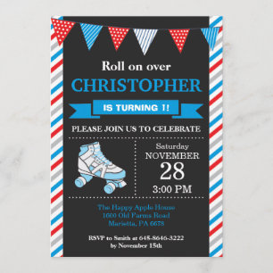 Convite Roller Skating Birthday Invation Festa de aniversá