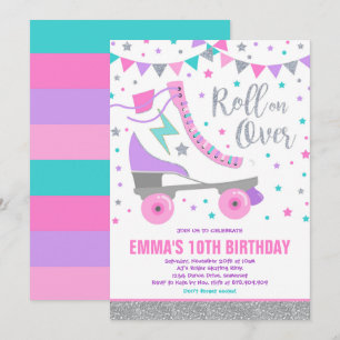 Convite Roller Skating Birthday Invitation Party