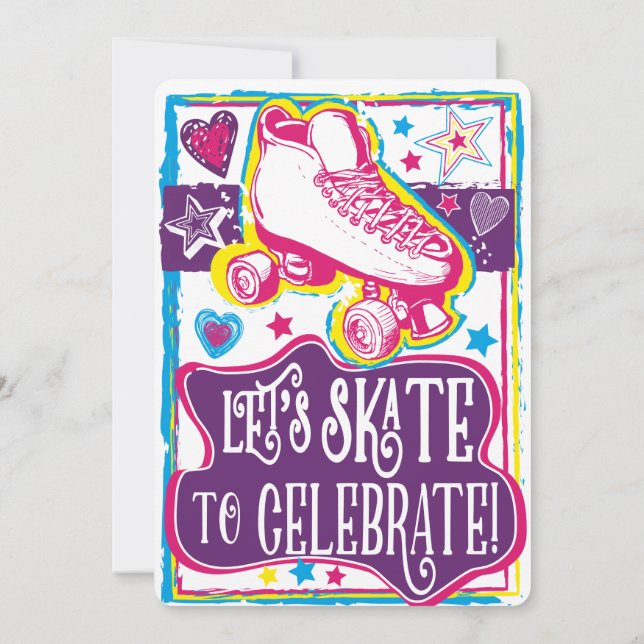 Convite Roller Skating Girls Birthday Rink Invites (Verso)