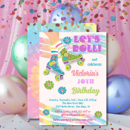 Convite Roller Skating Retro Glitter Hippie Birthday