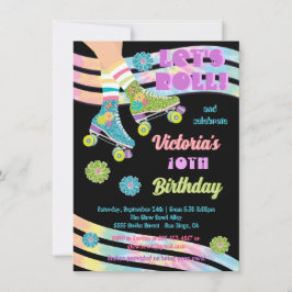 Convite Roller Skating Retro Glitter Hippie Birthday