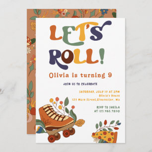 Convite Roller Skating Retro Hippie Birthday