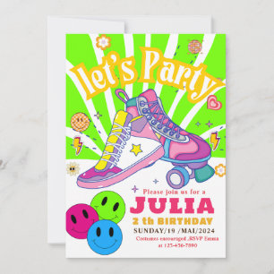 Convite Roller Skating Sneaker Birthday ColORFUL Retro