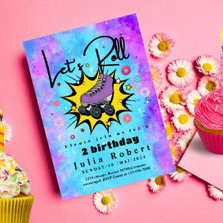 Convite Roller Skating Sobert rosquinhas Aniversário COROS