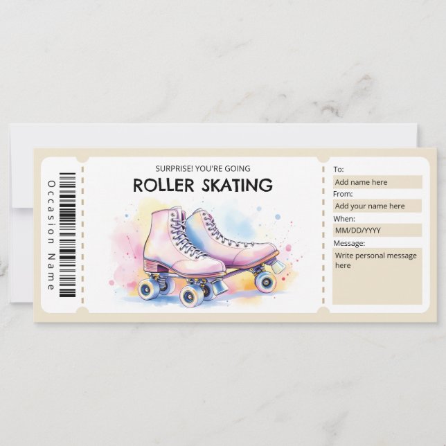 Convite Roller Skating Ticket Gift Certificate (Frente)