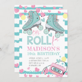 Convite Roller Skling Pastel Blue Pink Girl Aniversário