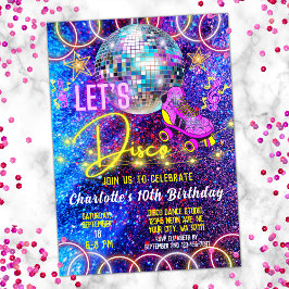 Convite Roller Skype Disco Brilho Neon Rosa Brilho