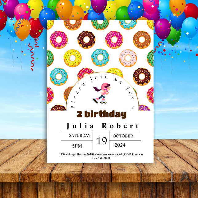 Convite Roller Skype Sobremesa rosquinhas Aniversário cor- (Criador carregado)