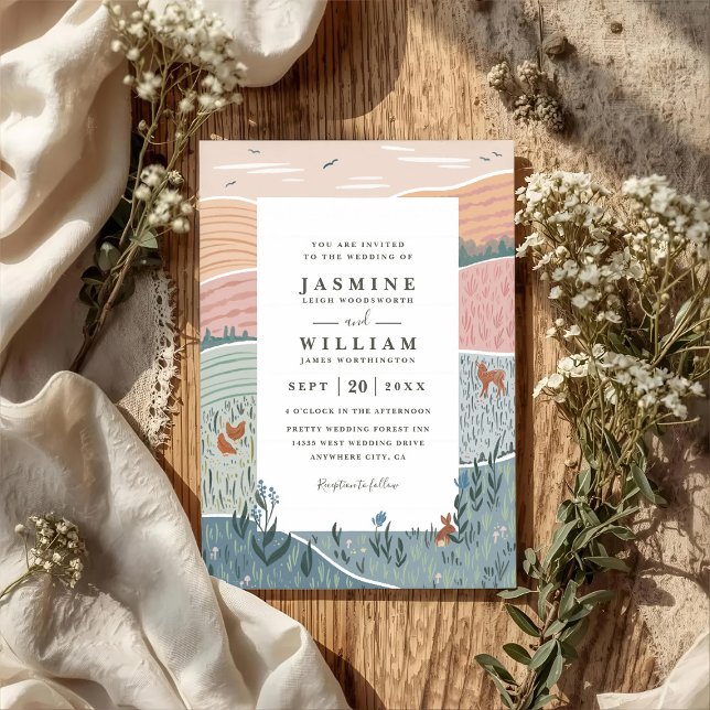 Convite Rolling Hills Rustic Countryside QR Code Wedding (Criador carregado)