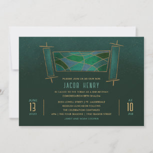 Convite Rolo da Torá em Mosaico Verde Esmeralda Bar/Bat Mi