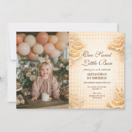 Convite Rolo de Canela Foto Gingham Pequeno Pãozinho 1º An