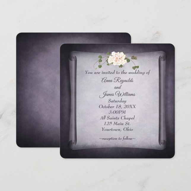 Convite Rolo de Casamento Roxo Escuro (Frente/Verso)