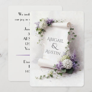 Convite Rolo de Noiva Branco com Bordas Florais