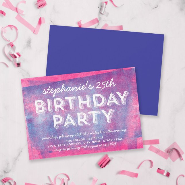 Convite Rolo de Tinta Rosa e Azul para Aniversário de Qual (Criador carregado)