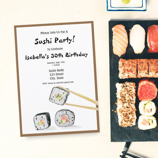 Convite Rolos de Sushi com Festa de Hashis (Criador carregado)
