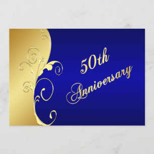 Convite Rolos Dourados de 50º Aniversário com Azul Marinho
