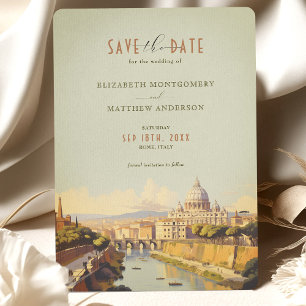 Convite Roma Itália Romântico Retro Save-the-Date