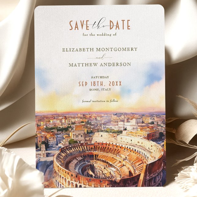 Convite Roma Itália Watercolor Save Date Colosseum (Criador carregado)