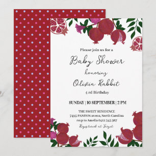 Convite Romã Vermelha Festa de Bebê Mal-humorada