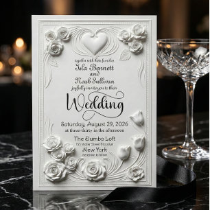Convite Romance Barroca Floral Branca Neoclássica