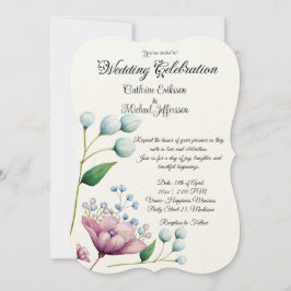 Convite Romance Botânico Suave De Casamento Floral Elegant