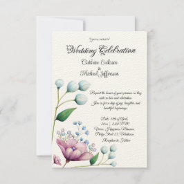 Convite Romance Botânico Suave De Casamento Floral Elegant