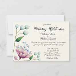 Convite Romance Botânico Suave De Casamento Floral Elegant
