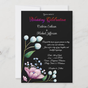 Convite Romance Botânico Suave De Casamento Floral Elegant