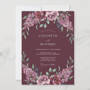 Convite Romance Casamento com Grinalda Floral Borgonha