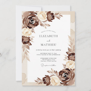 Convite Romance Casamento Flor Brown