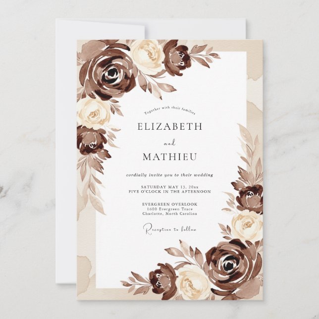 Convite Romance Casamento Flor Brown (Frente)