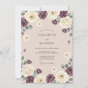 Convite Romance Casamento Flor de Creme de Ameixa