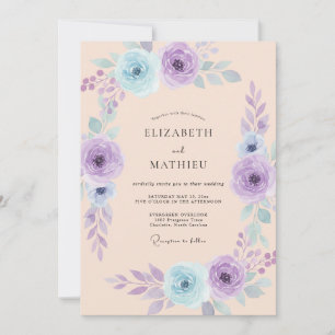 Convite Romance Casamento Flor de Lavanda Azul