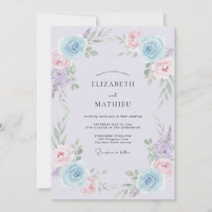 Convite Romance Casamento Flor de Lilás Azul
