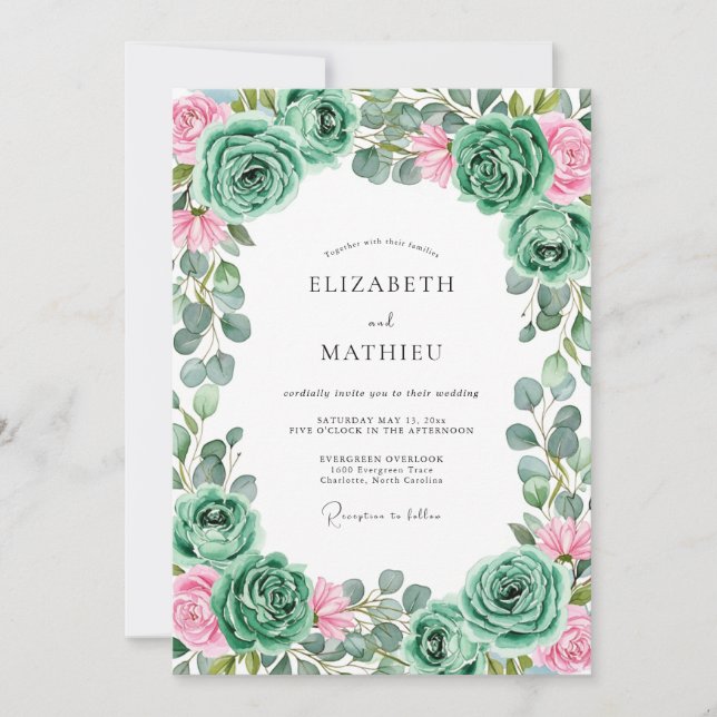 Convite Romance Casamento Flor de Rosa Azul (Frente)