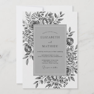 Convite Romance Casamento Flor Gray Bloom
