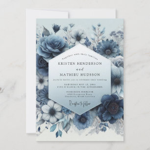 Convite Romance Casamento Flor Slate Azul