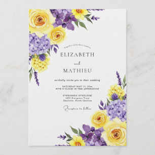 Convite Romance Casamento Florada Roxo Amarelo