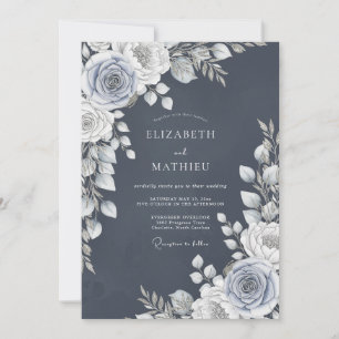 Convite Romance Casamento Rosa Azul Ardósia