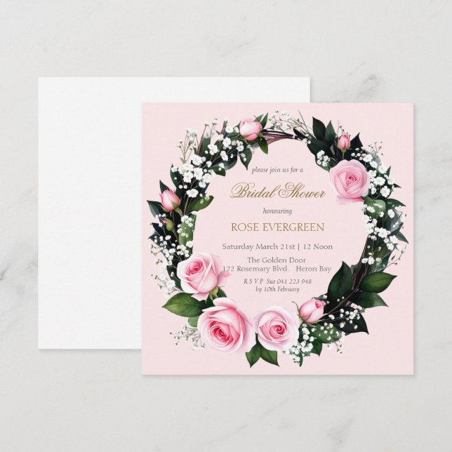 Convite Romance Corada: Rosas Cor-de-Rosa e Respiração de  (Frente/Verso)