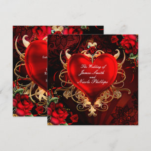 Convite Romance de Amor Gótico Coração Casamento Vermelho 