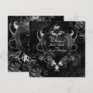 Convite Romance de Amor Gótico Coração Casamento Vermelho 
