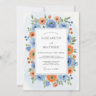 Convite Romance de Casamento Flor de Laranjeira Azul