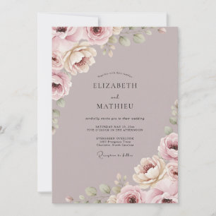 Convite Romance de Casamento Floral Macio Bege